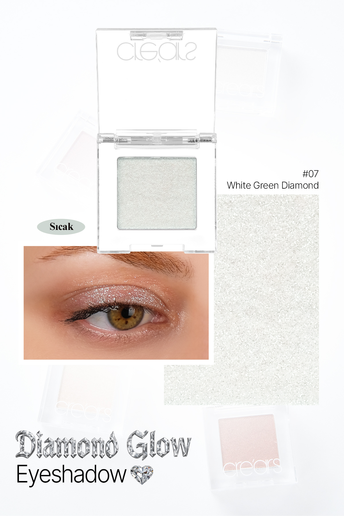Yoğun Işıltılı Jel Yapılı Tekli Far Diamond Glow Eyeshadow 07 White Green Diamond — سفید 111669 — تصویر 3 از 9