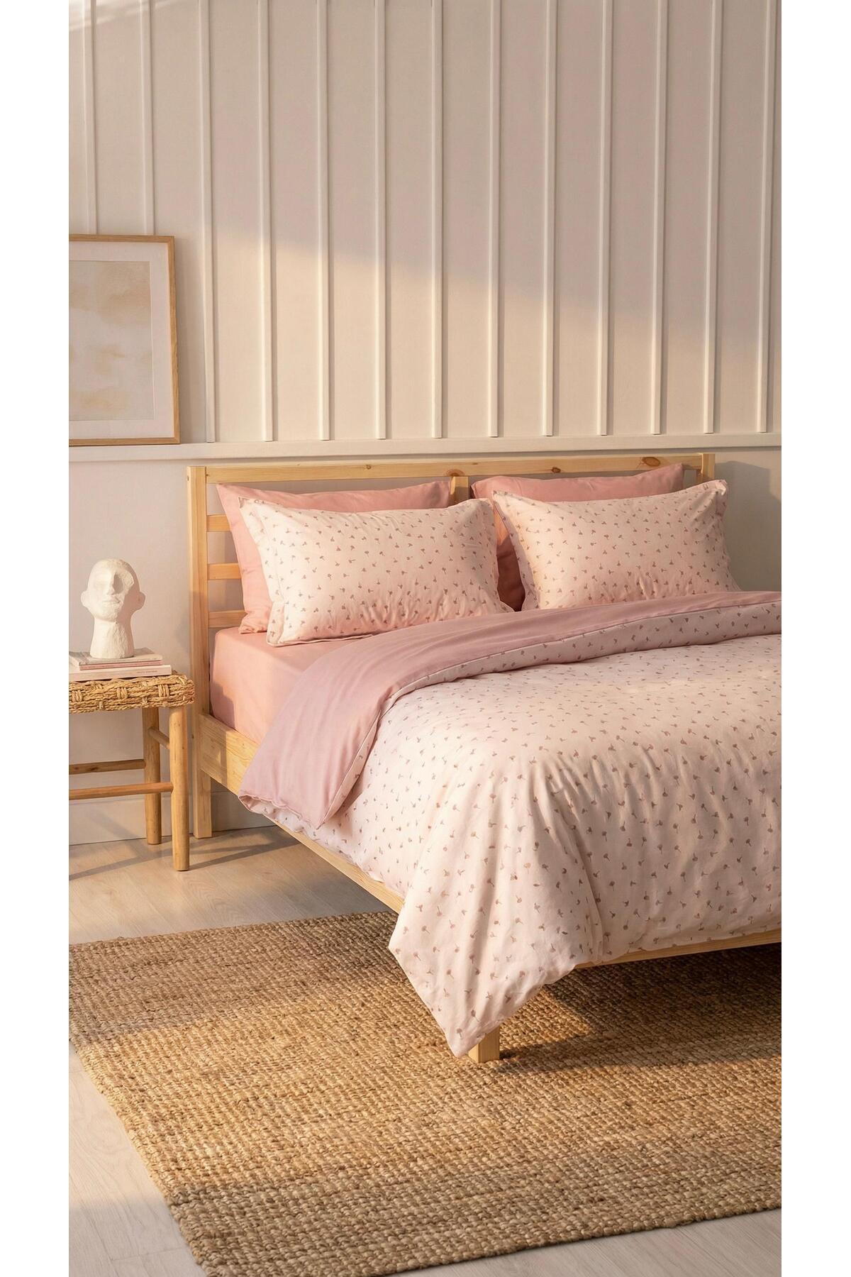 CBD 100% Cotton Double Duvet Cover Set – Pink | 6 Pieces with Elastic Sheet
