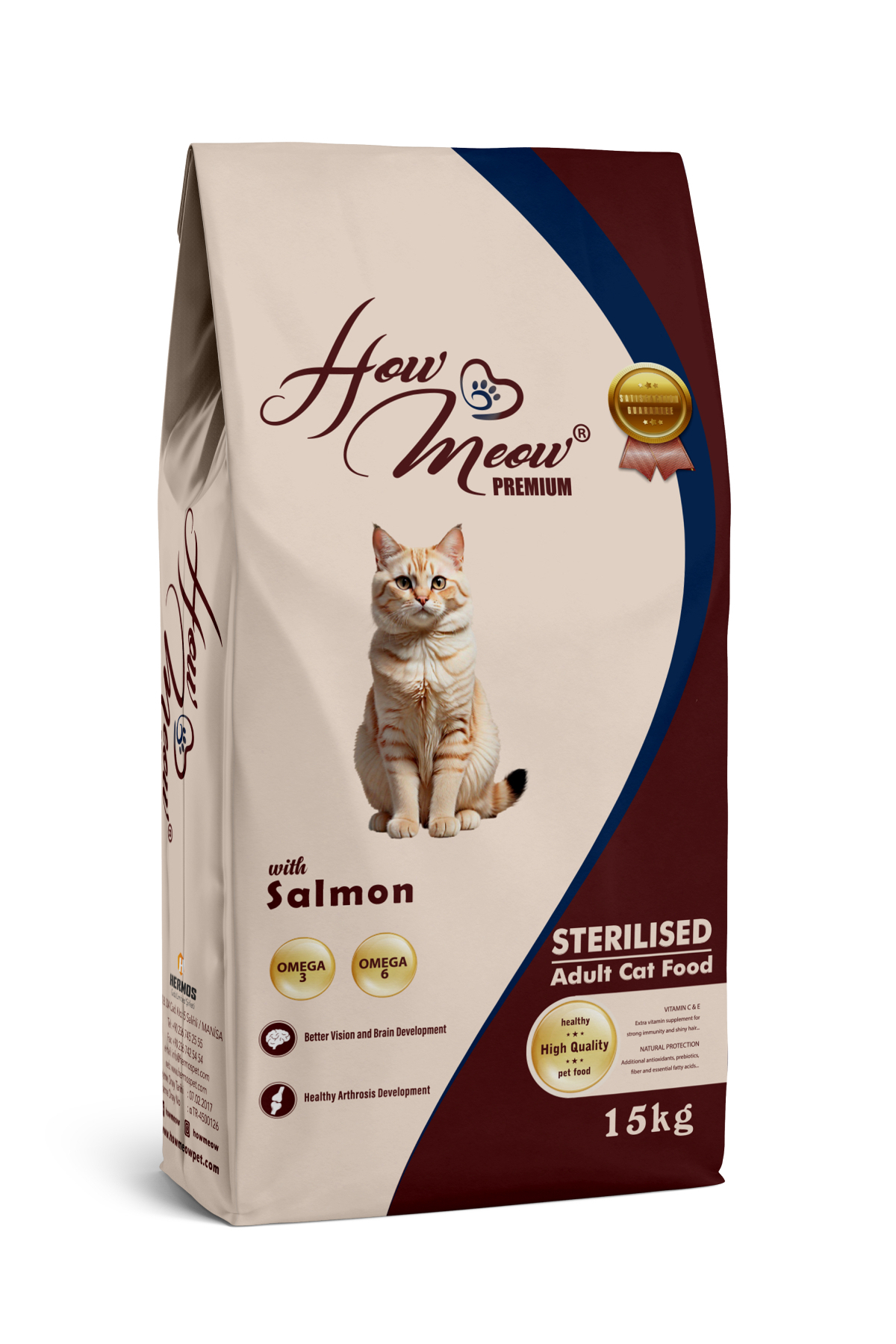how&meow HOW MEOW KISIRLAŞTIRILMIŞ YETİŞKİN KEDİ KURU MAMASI SOMONLU 15 KG