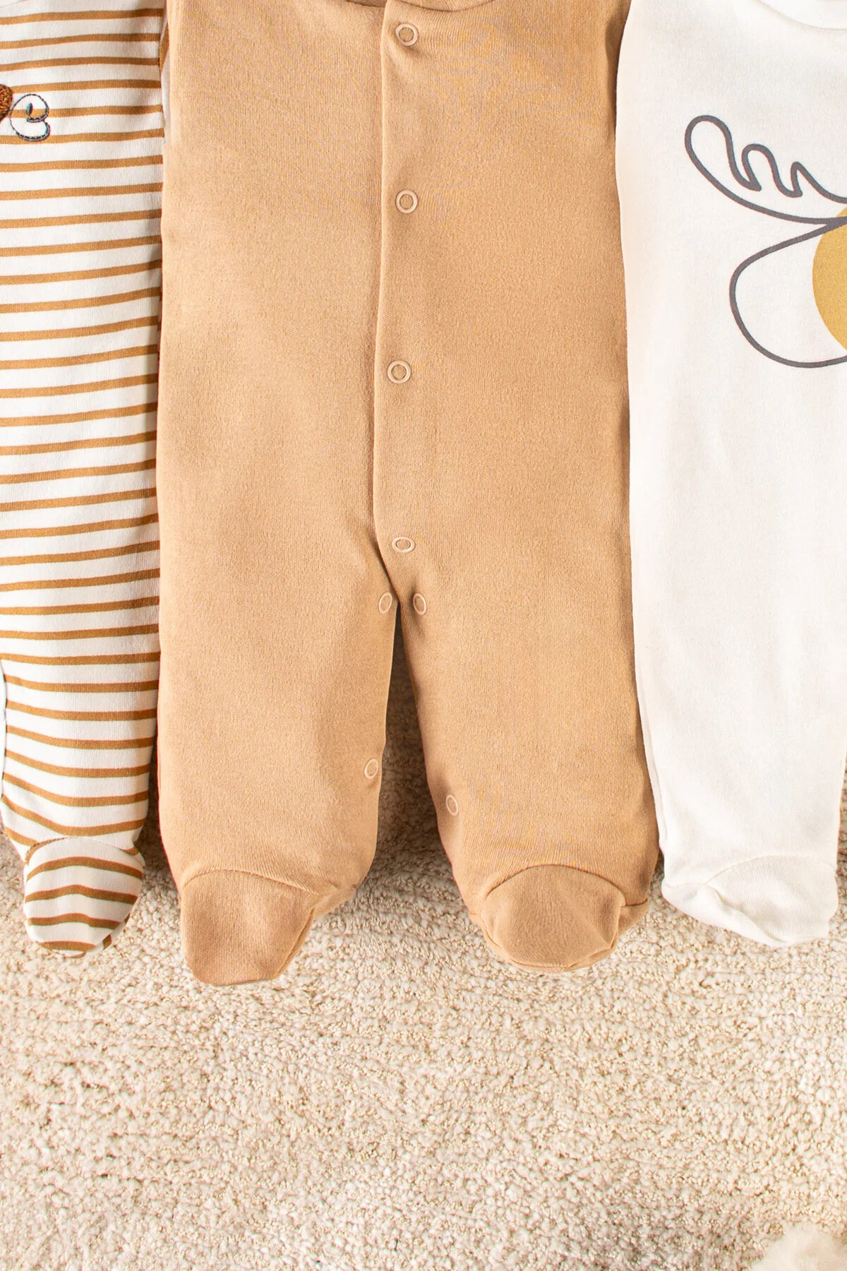 Mai Perla Unisex 3'lü Pamuklu Geyik Desenli Çıtçıtlı Patikli Yenidoğan Tulum Seti fotoğrafı 6 (önizleme)