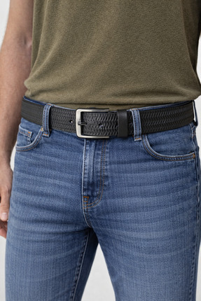 KOD DERİ Erkek Hakiki Deri Dokulu Siyah Kemer