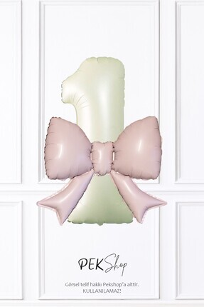 PEKSHOP Pembe Fiyonk Balonlu Krem 1 Rakam Folyo Balon 1 Yaş Balonu Seti