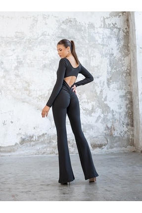 TÜKATO Siyah Renk Arkası Büzgülü ( Scrunch Butt ) İspanyol Paça Uzun Kollu Sp...