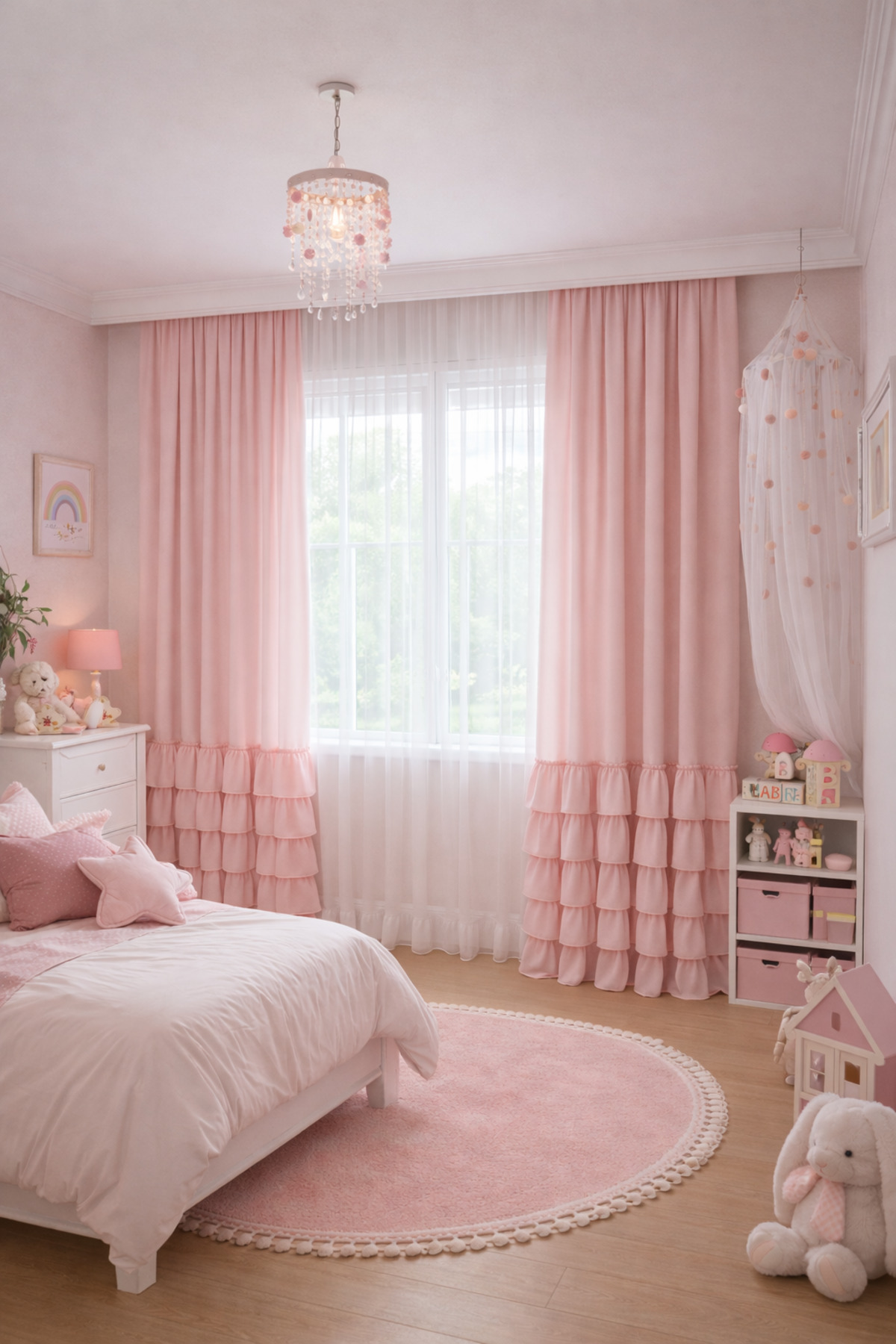 Perdeplus Kız Çocuk Odası Pudra Pembe Fırfırlı Tül Perde – Pastel Tasarım fotoğrafı 4 (önizleme)