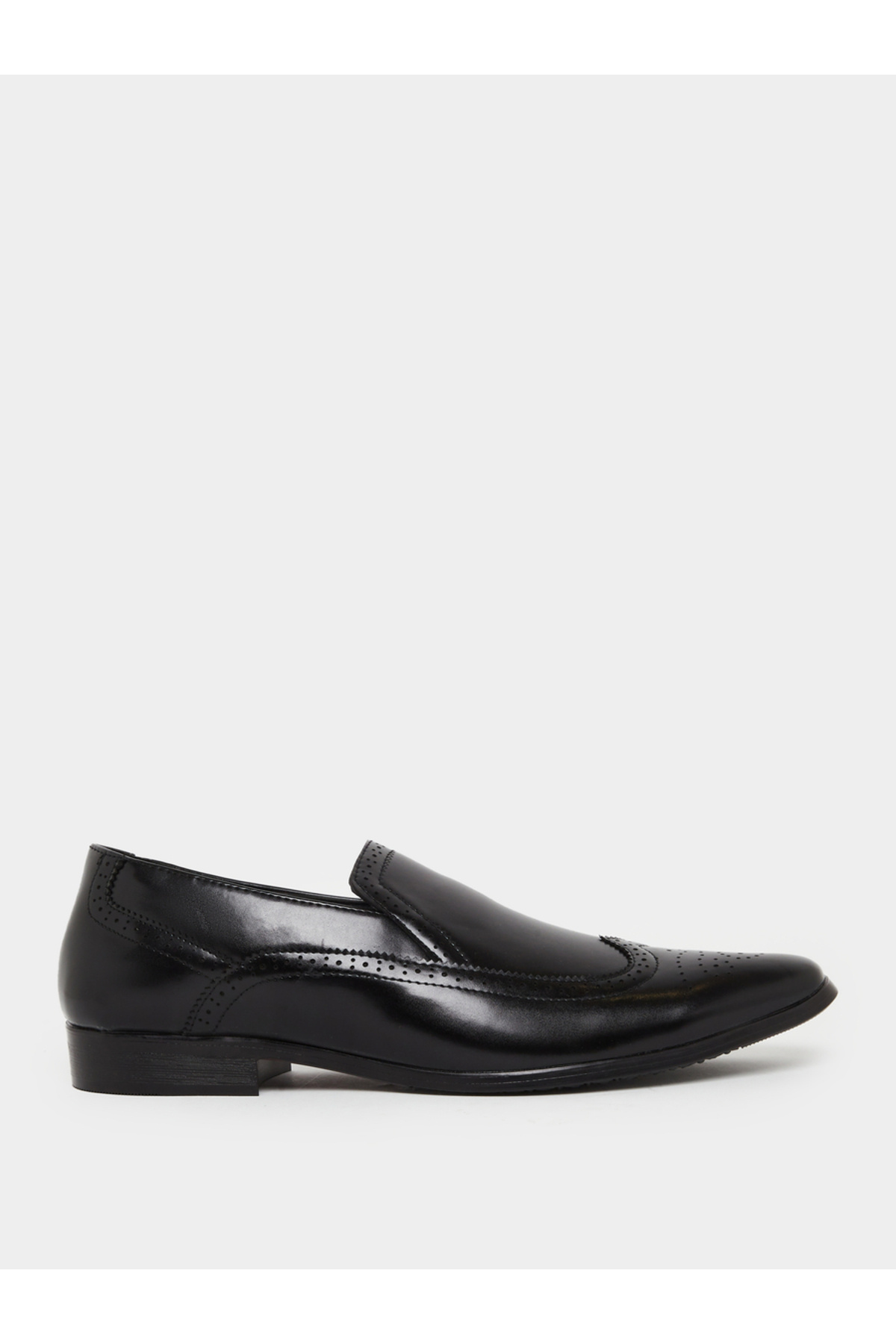 Styli Men Black Leather Formal Slip-On Shoes
