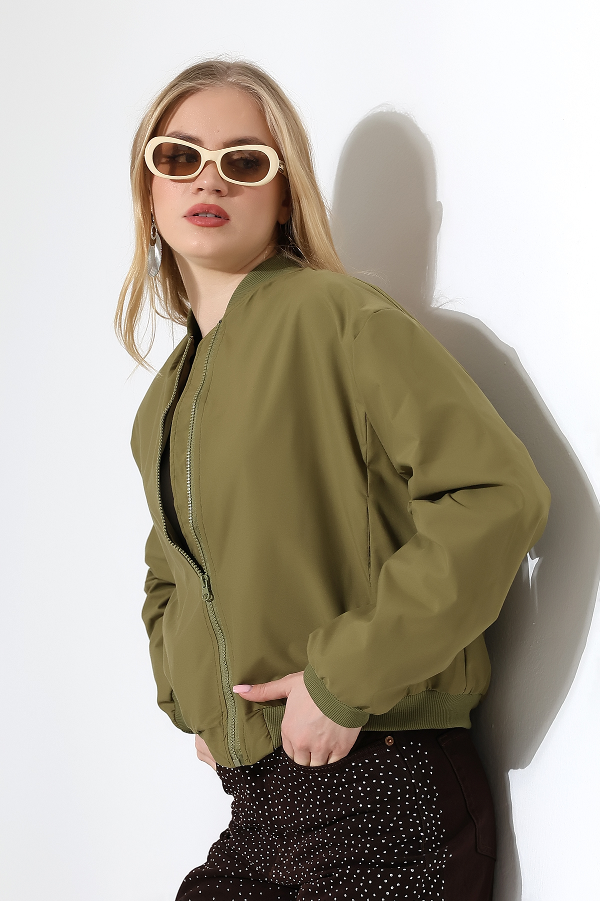 Thil  Kadın Fermuarlı Bomber Ceket - Görsel 4