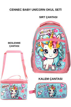 Ümit Çanta Cennec Baby Unicorn 3’lü Set – Sırt Çantası, Beslenme Çantası ve K...