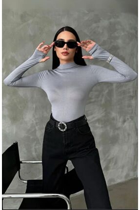 DİĞER1111 BALIKÇI YAKA PARMAK GEÇMELİ KADIN BODY