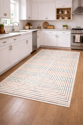 DOREM DİJİTAL BASKILI Kaymaz Taban Yıkanabilir Modern Mutfak Halısı Salon Hal...