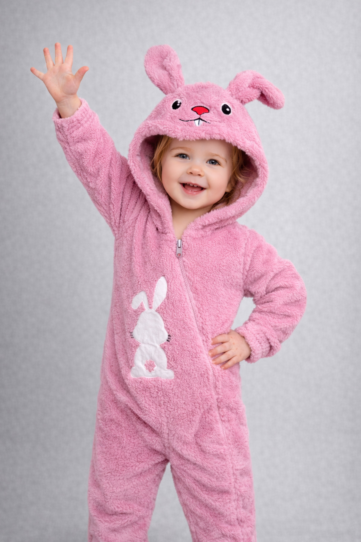 Chicsy Baby Kışlık tatlı Tavşan Figürlü Kapüşonlu Peluş Fermuarlı Bebek Tulum fotoğrafı 2 (önizleme)