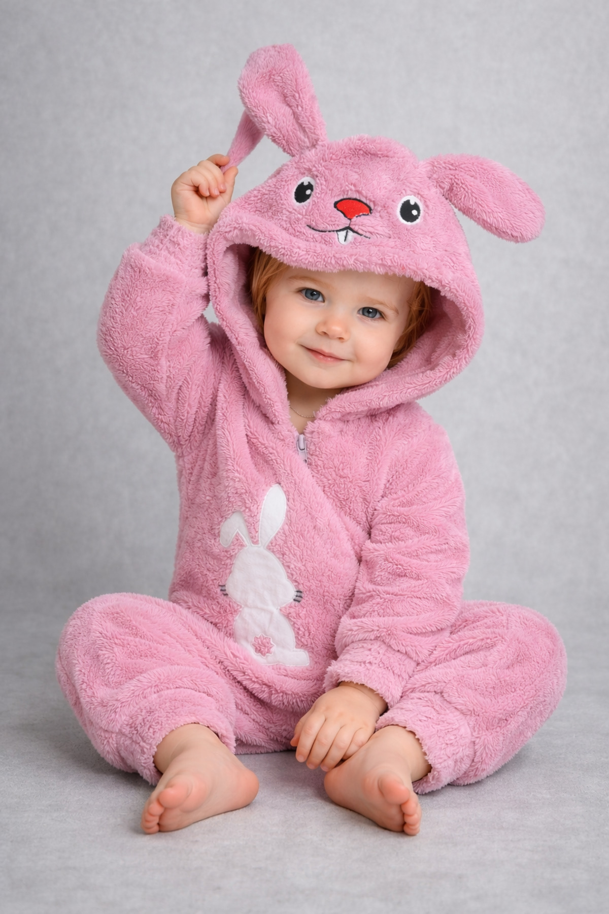 Chicsy Baby Kışlık tatlı Tavşan Figürlü Kapüşonlu Peluş Fermuarlı Bebek Tulum fotoğrafı 5 (önizleme)