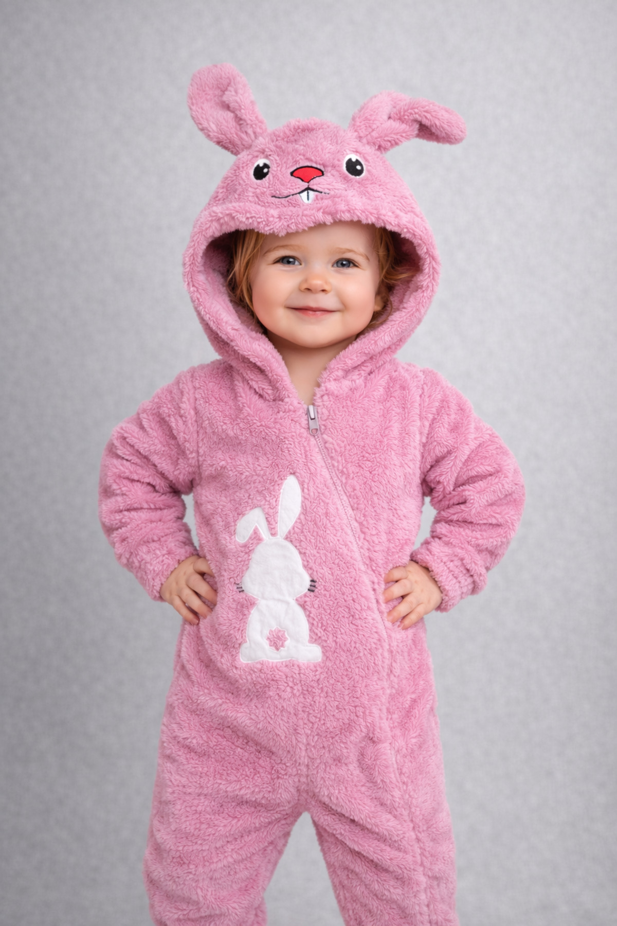 Chicsy Baby Kışlık tatlı Tavşan Figürlü Kapüşonlu Peluş Fermuarlı Bebek Tulum fotoğrafı 6 (önizleme)