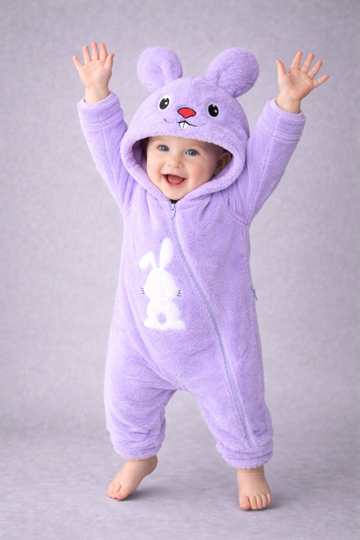 Chicsy Baby Kışlık tatlı Tavşan Figürlü Kapüşonlu Peluş Fermuarlı Bebek Tulum fotoğrafı 2 (önizleme)