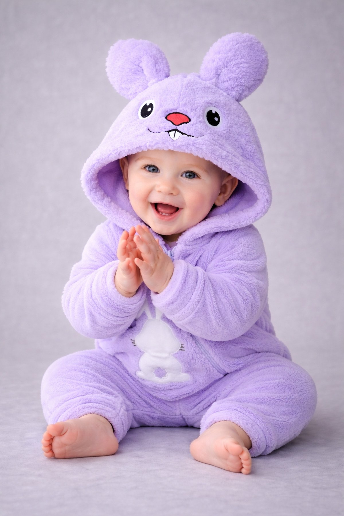 Chicsy Baby Kışlık tatlı Tavşan Figürlü Kapüşonlu Peluş Fermuarlı Bebek Tulum fotoğrafı 5 (önizleme)