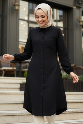 N.S NEVA STYLE Düğmeli Siyah Tesettür Tunik 30293S