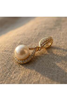 Zeino Zirkon Taşlı İnci Detaylı Kolye Ucu - 14k Altın Rengi Kaplama, 3,5 cm