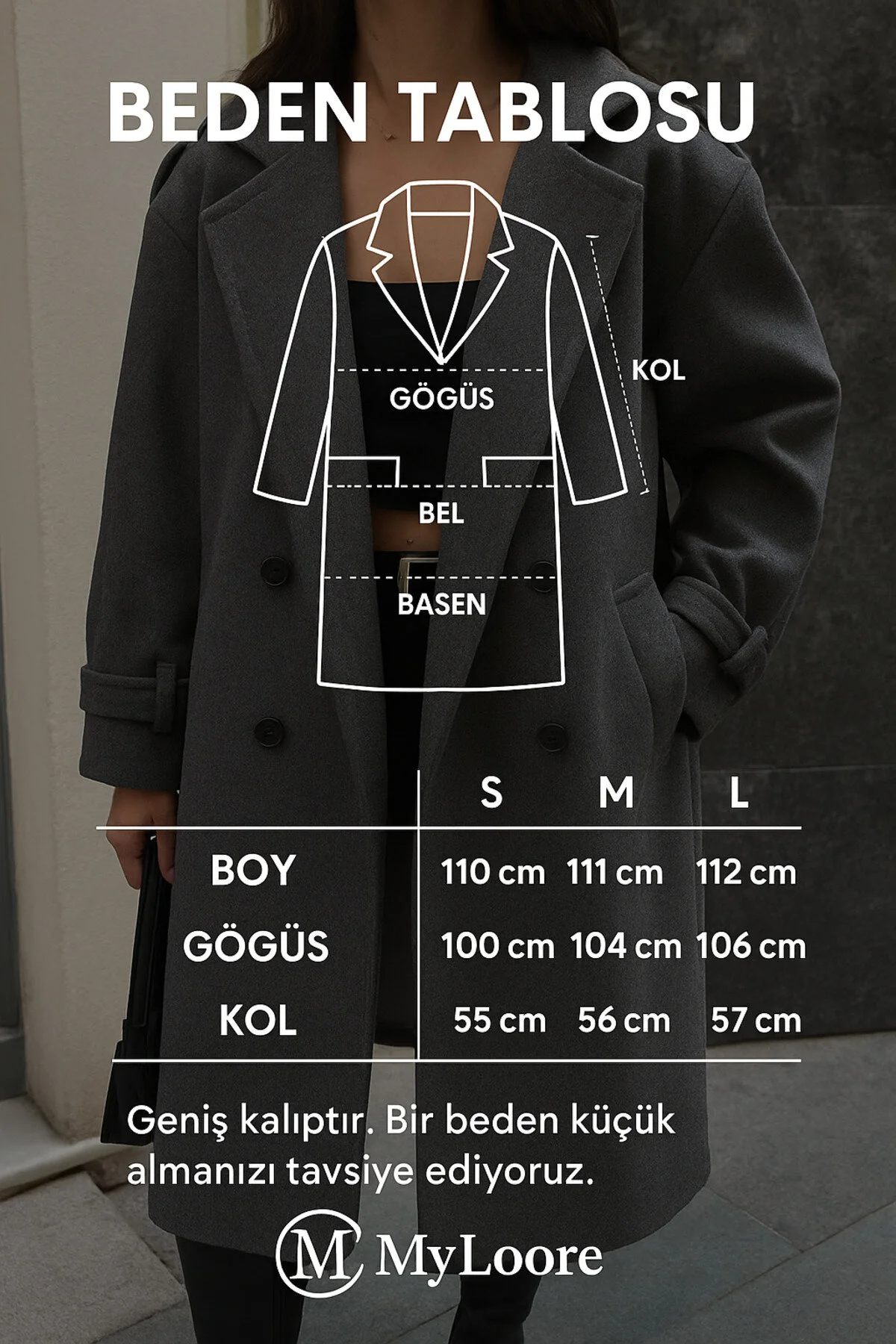 Modayıldızlar  Kadın siyah ithal kumaş kaşe kaban 2026 - Görsel 4