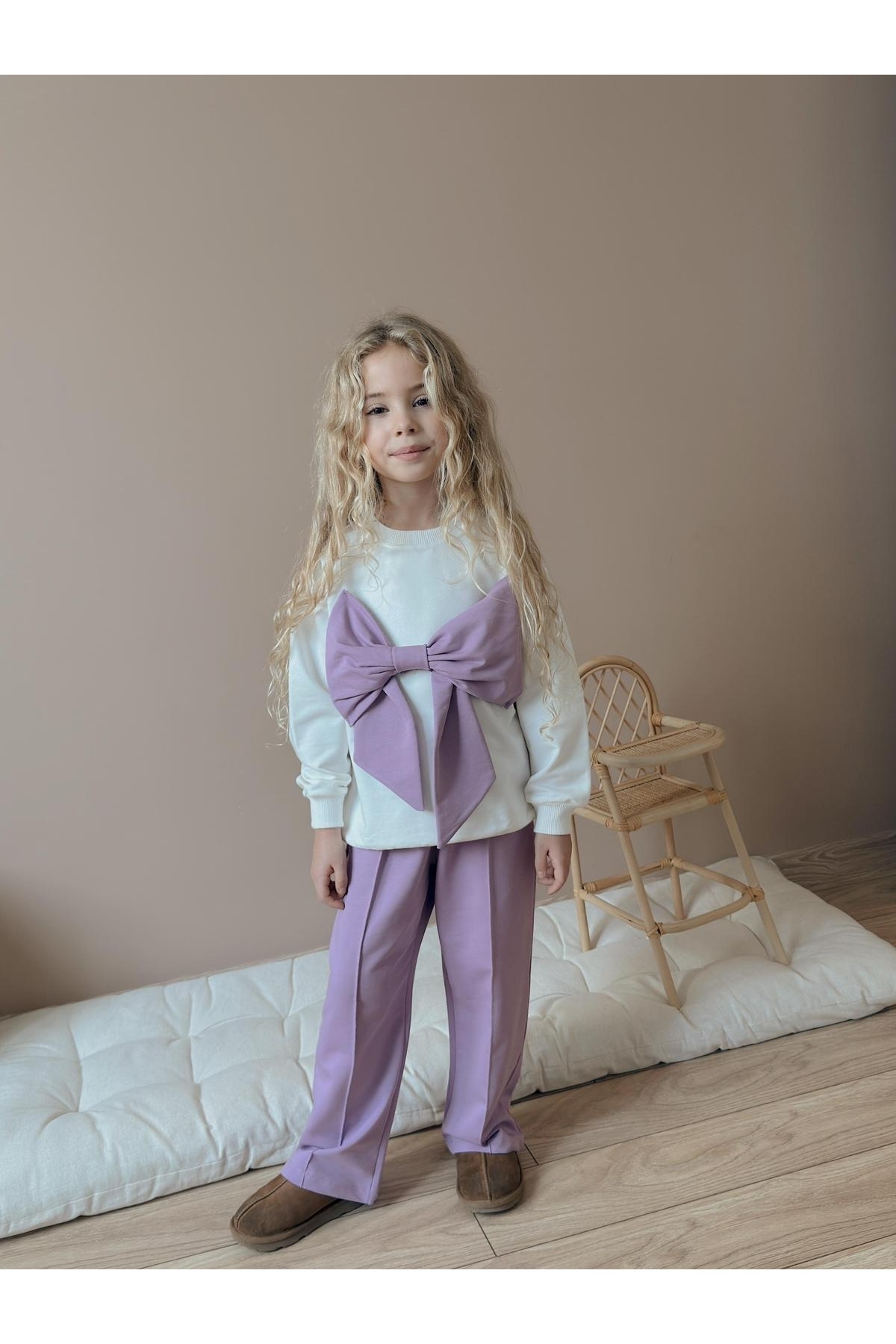 CARLA MARA Kız Çocuk Fiyonk Detay Pamuklu Alt Üst Takım Mor fotoğrafı 3 (önizleme)