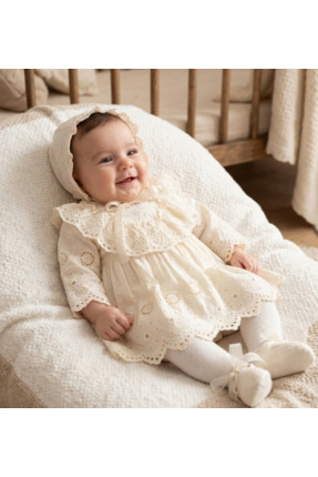 LisaLoom Lotus Kız Bebek Brodeli Elbise Yenidoğan Lüx Elbise Seti - Hastane Ç...