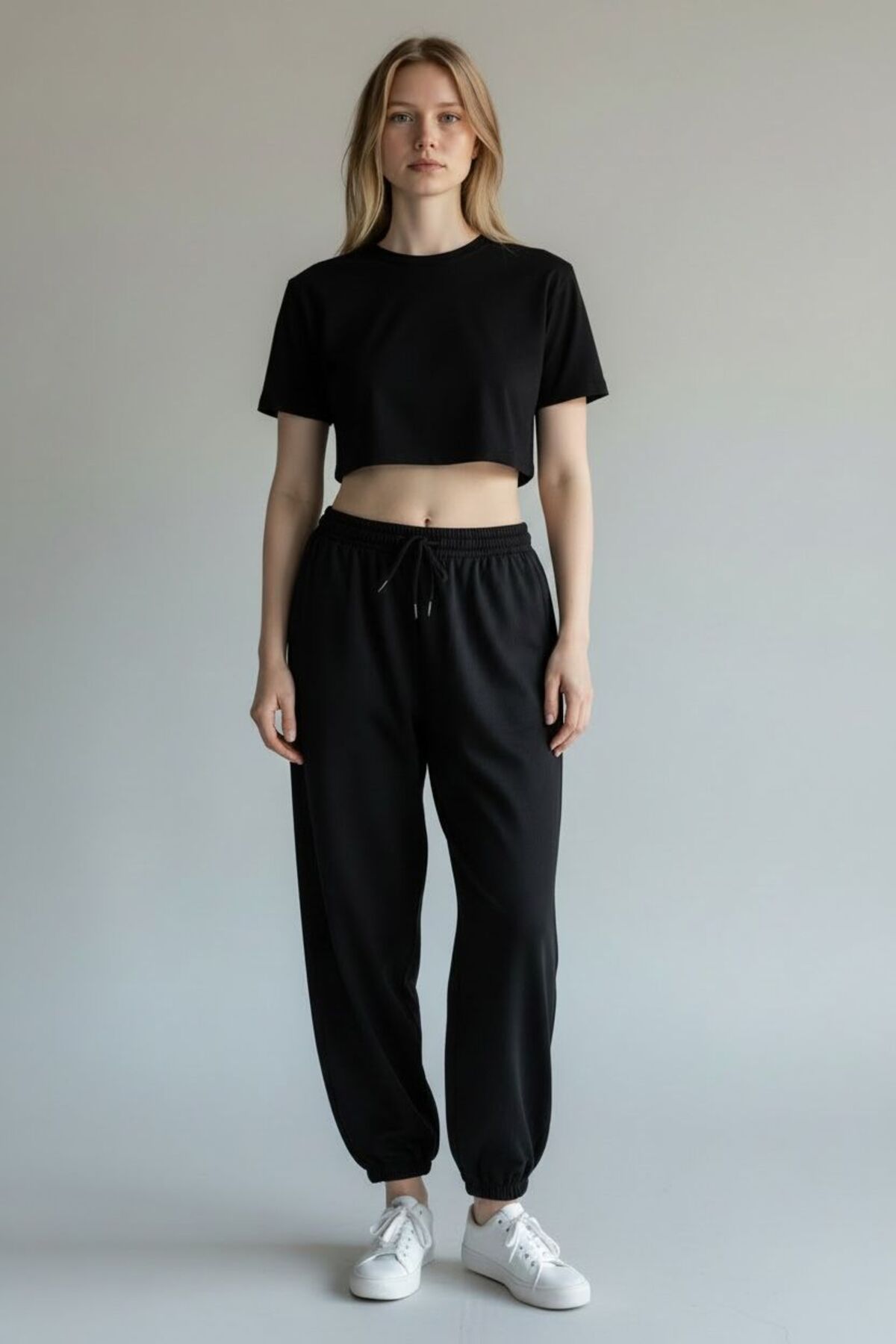 in disco  Kadın Lastik Paça Modal Kumaş (LIKRALI-ESNEK) Eşofman Altı SİYAH - Görsel 9