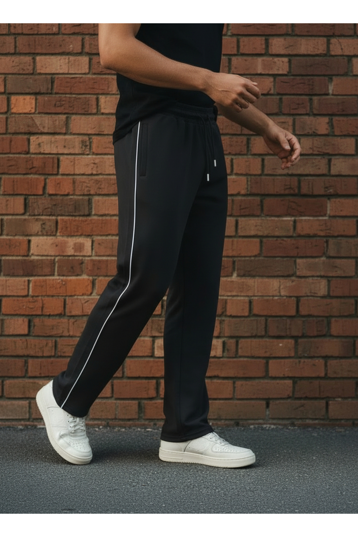 Sizce Moda  Siyah Boydan Biyeli 2 İplik Baggy Eşofman Altı – Lastikli Bel, Cep Detaylı, Geniş Paça - Görsel 6