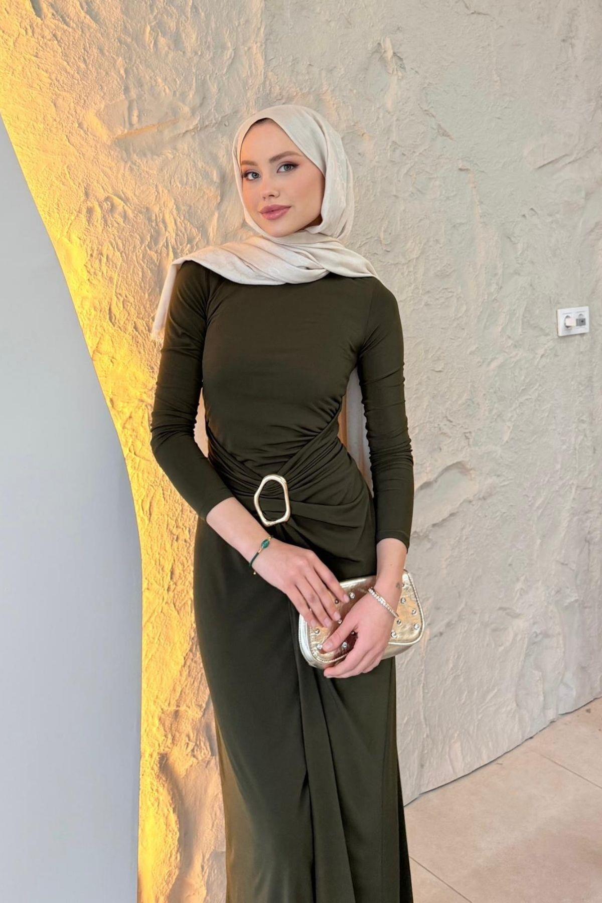 Hazamoda  Ensar Sandy Elbise Haki - Görsel 4