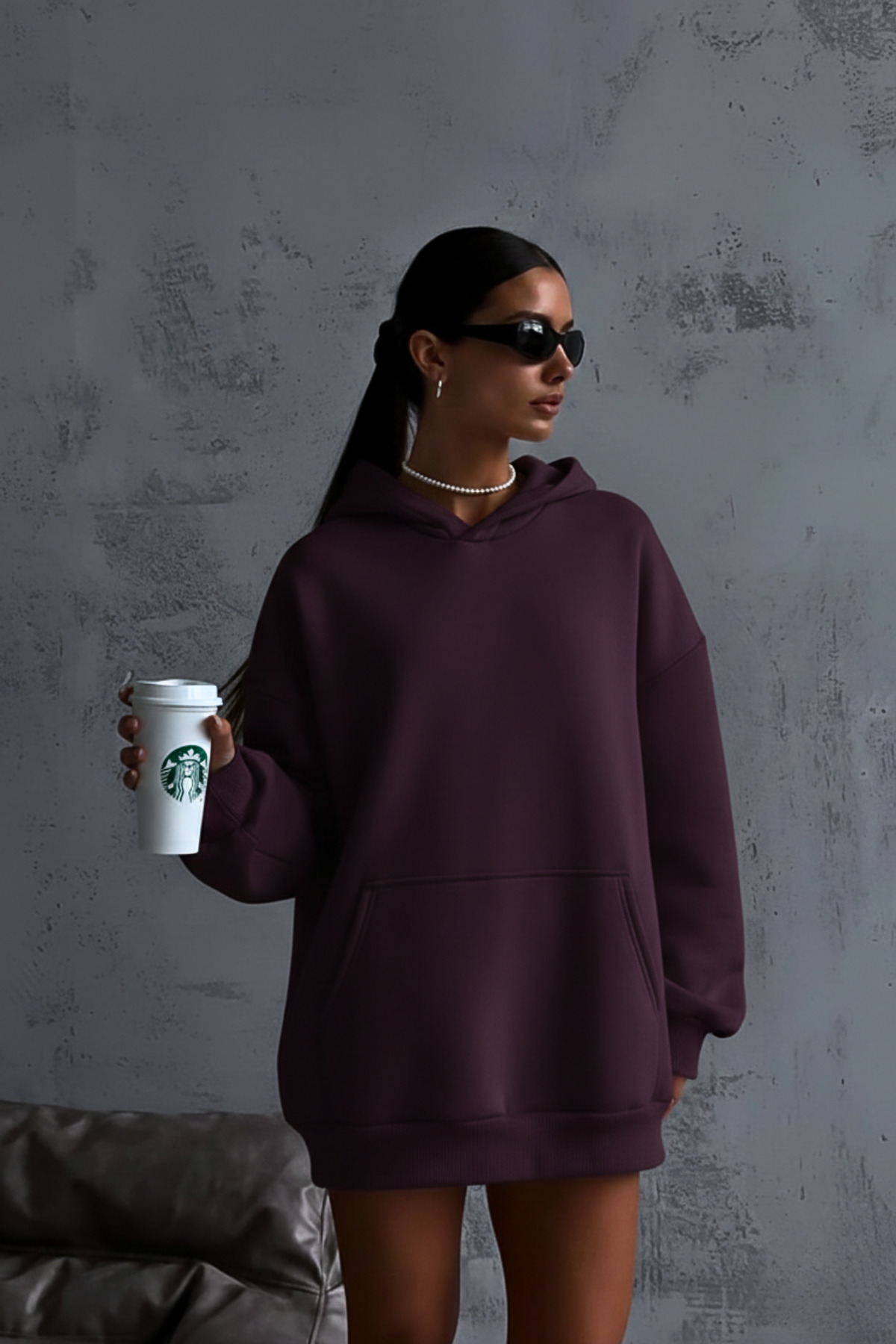 GUARAZ Oversize kroj Šljiva Mekane teksture Unutrašnjost Flis Pakovanje Osnov...