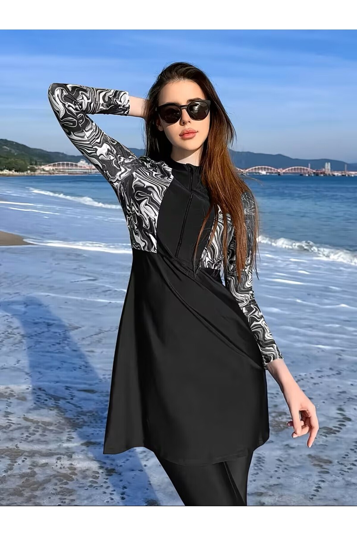 Semi-Closed Leggings Zipper Modest Swimsuit