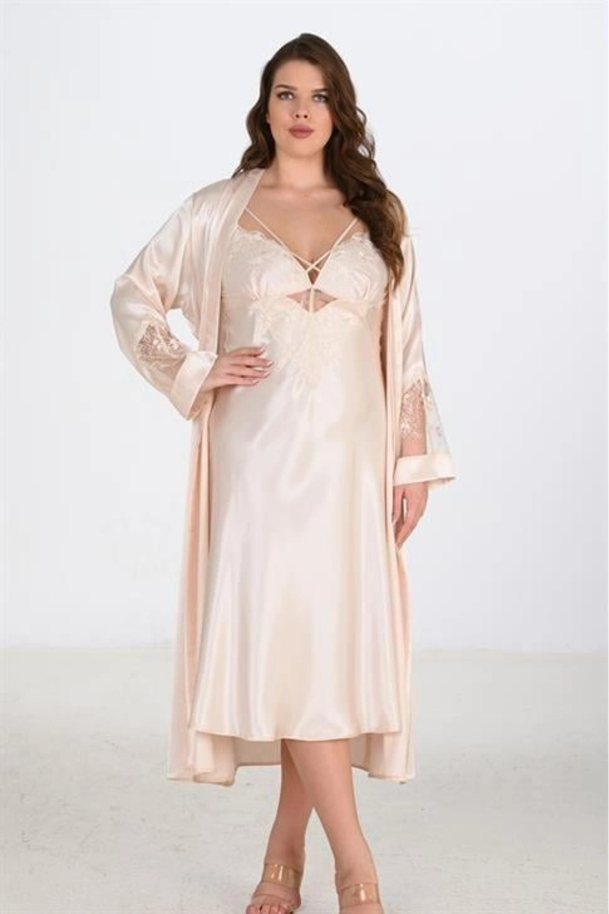 mtm My The Mall Giyim 2li Fildişi Sabahlık Takımı Bigsize 6222