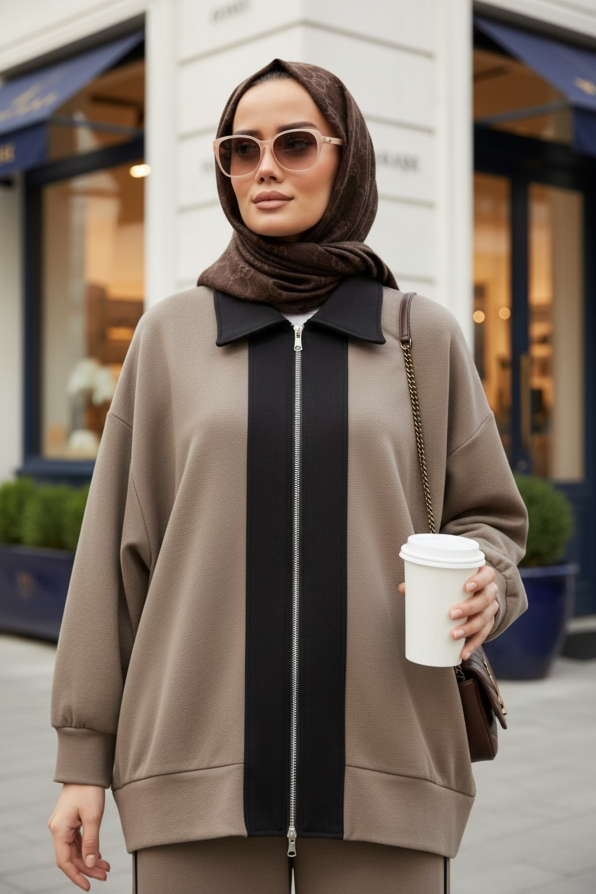 Aselim Hijap Moda Nordic Selanik- Oversized Suit with Embroidered Detail | Vizonkahve