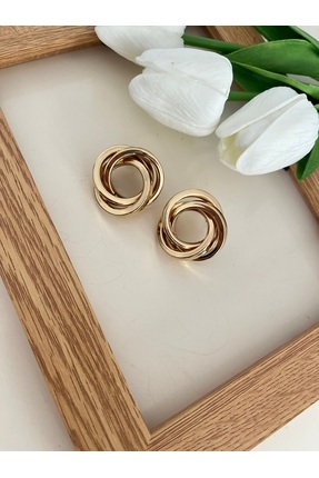 nergis collection Kadın Çelik Vintage Gold Plaka Küpe