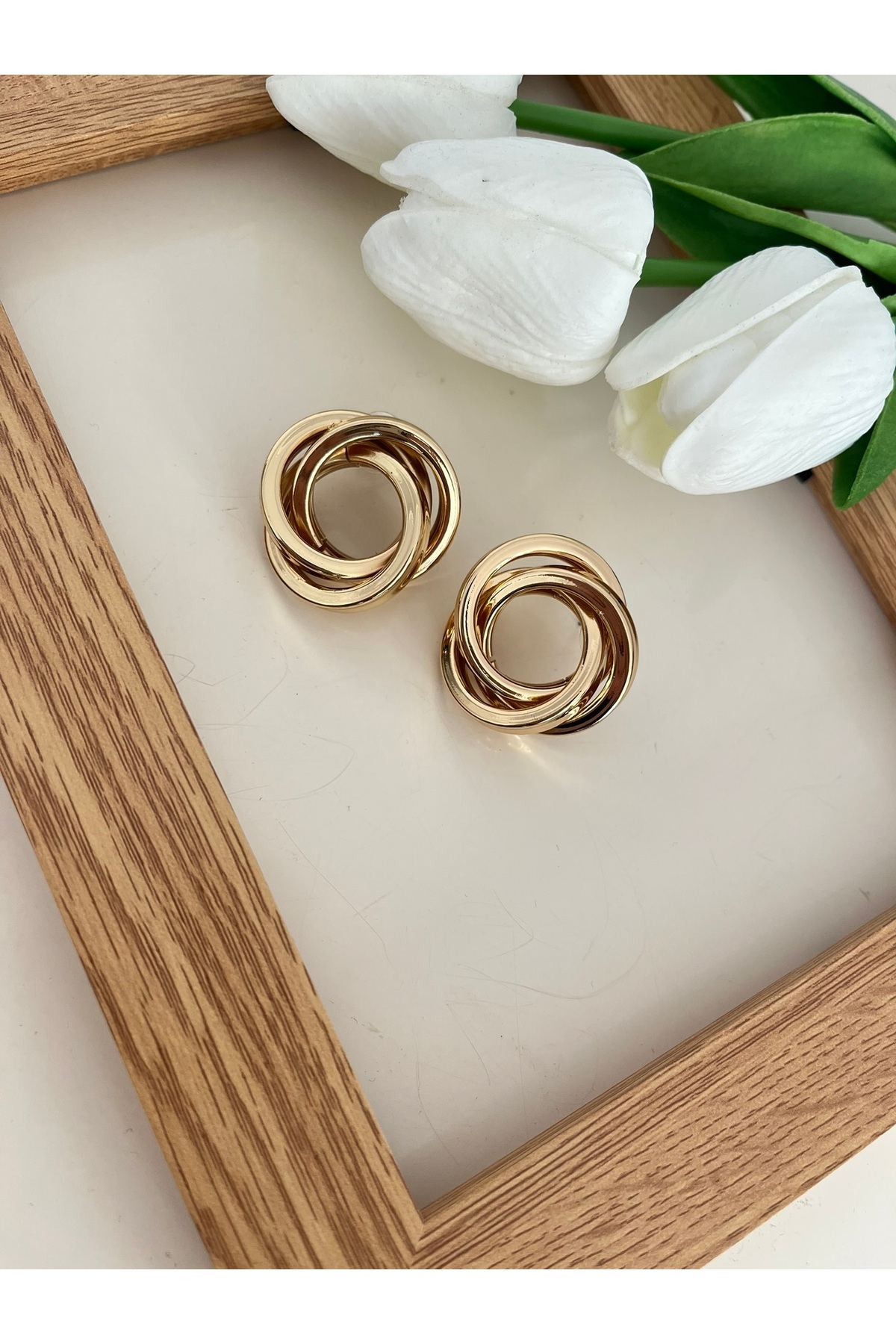 Kadın Çelik Vintage Gold Plaka Küpe
