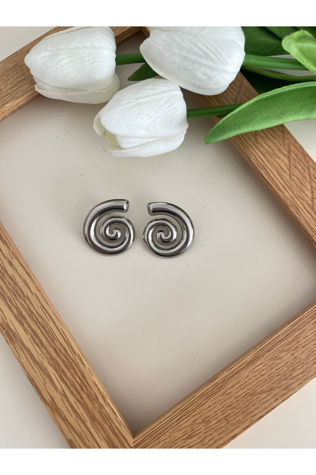 Kadın Gümüş Tasarım Spiral Küpe