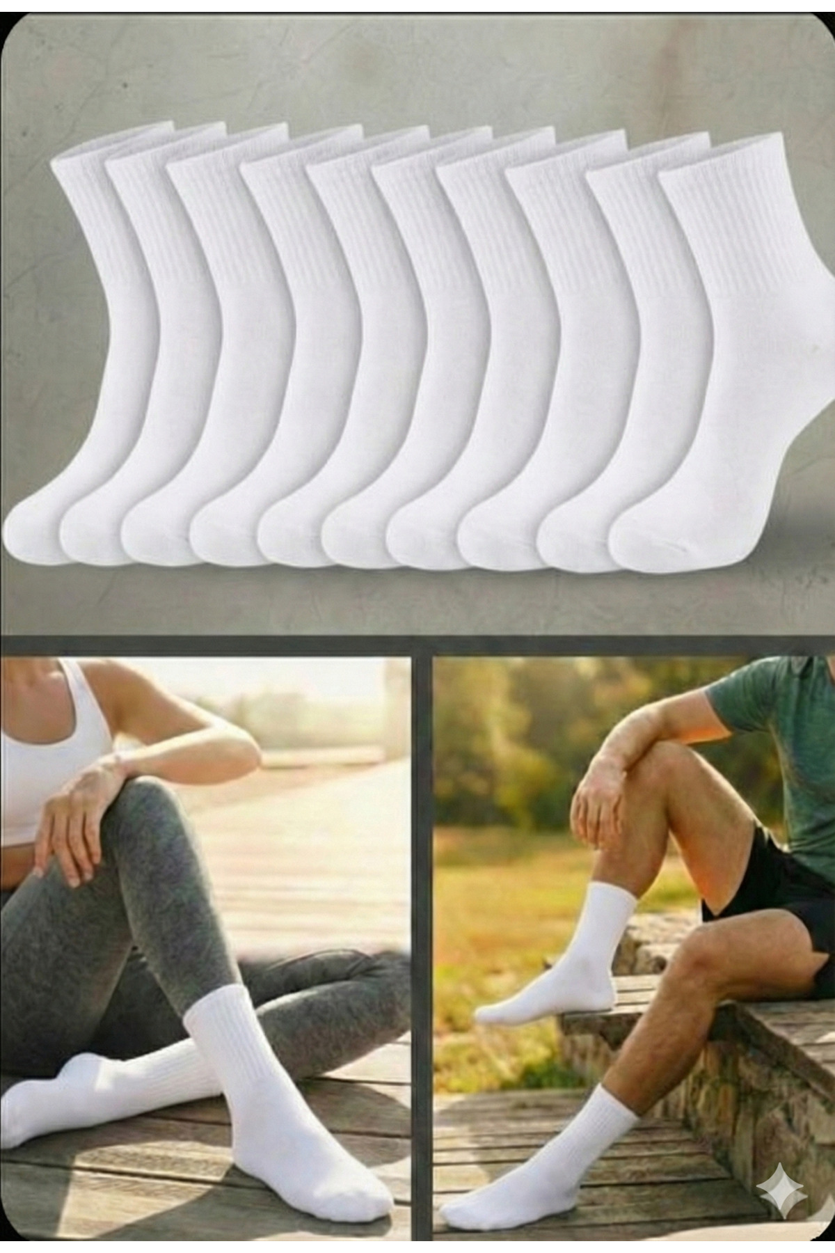 Üstünel çorap 10'lu Paket Düz Beyaz Pamuklu Unisex Spor Kolej Çorap