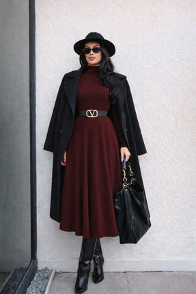 CİHANGİR BUTİKA Uzun Kollu Balıkçı Yaka Akrilik Elbise