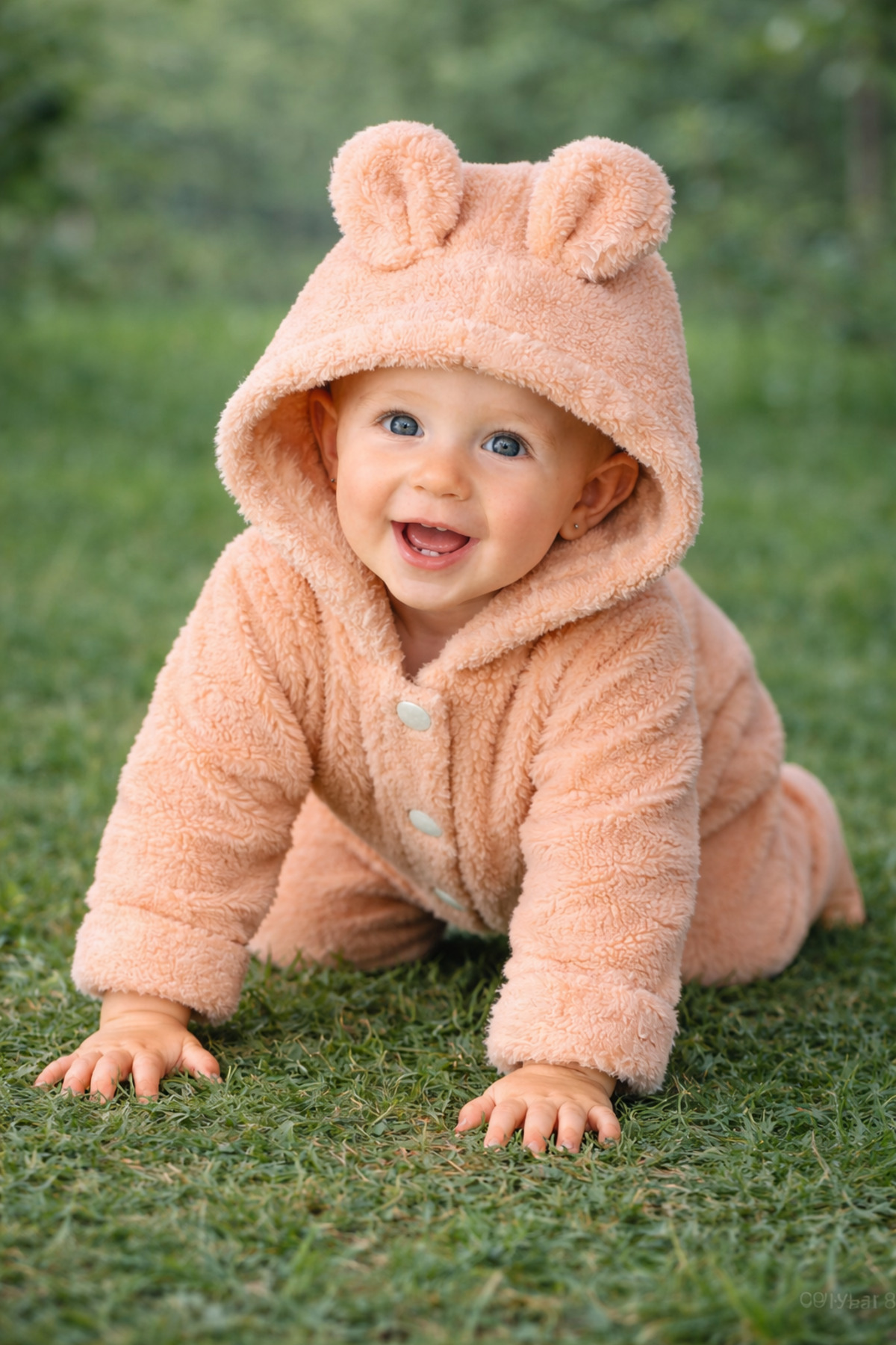 Chicsy Baby Kışlık tatlı Ayıcık Kulaklı Kapüşonlu Peluş Düğmeli Bebek Tulum fotoğrafı 5 (önizleme)