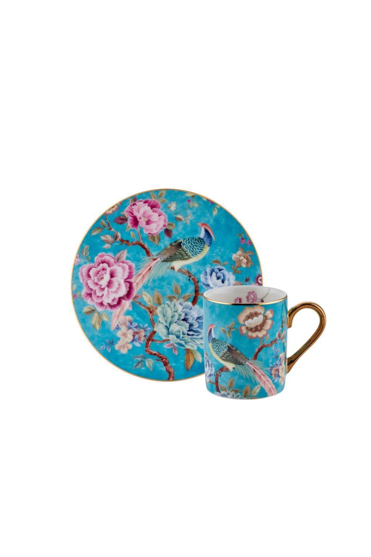 TURQUOISE PEACOCK SINGLE TURKISH COFFEE CUP