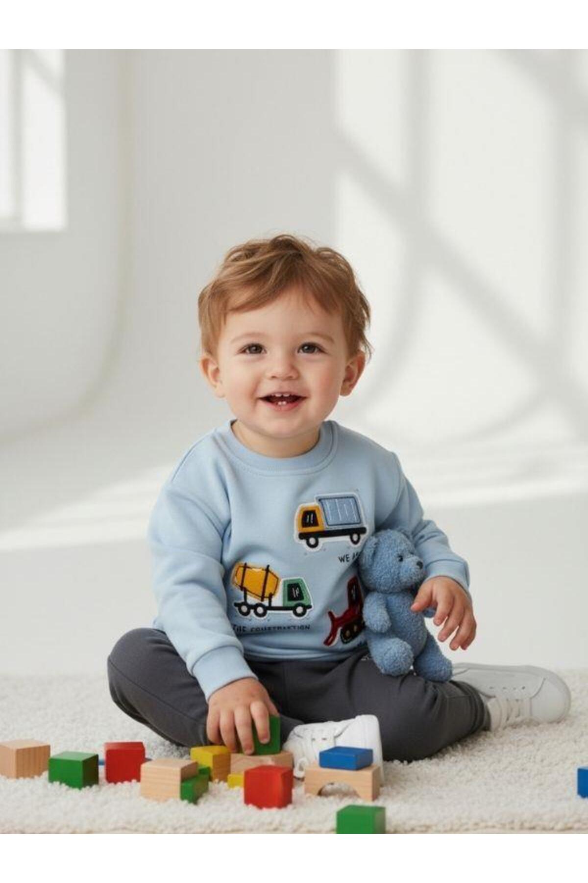 Zekids Erkek Bebek Pamuklu Araba Baskılı Sweatshirt fotoğrafı 5 (önizleme)