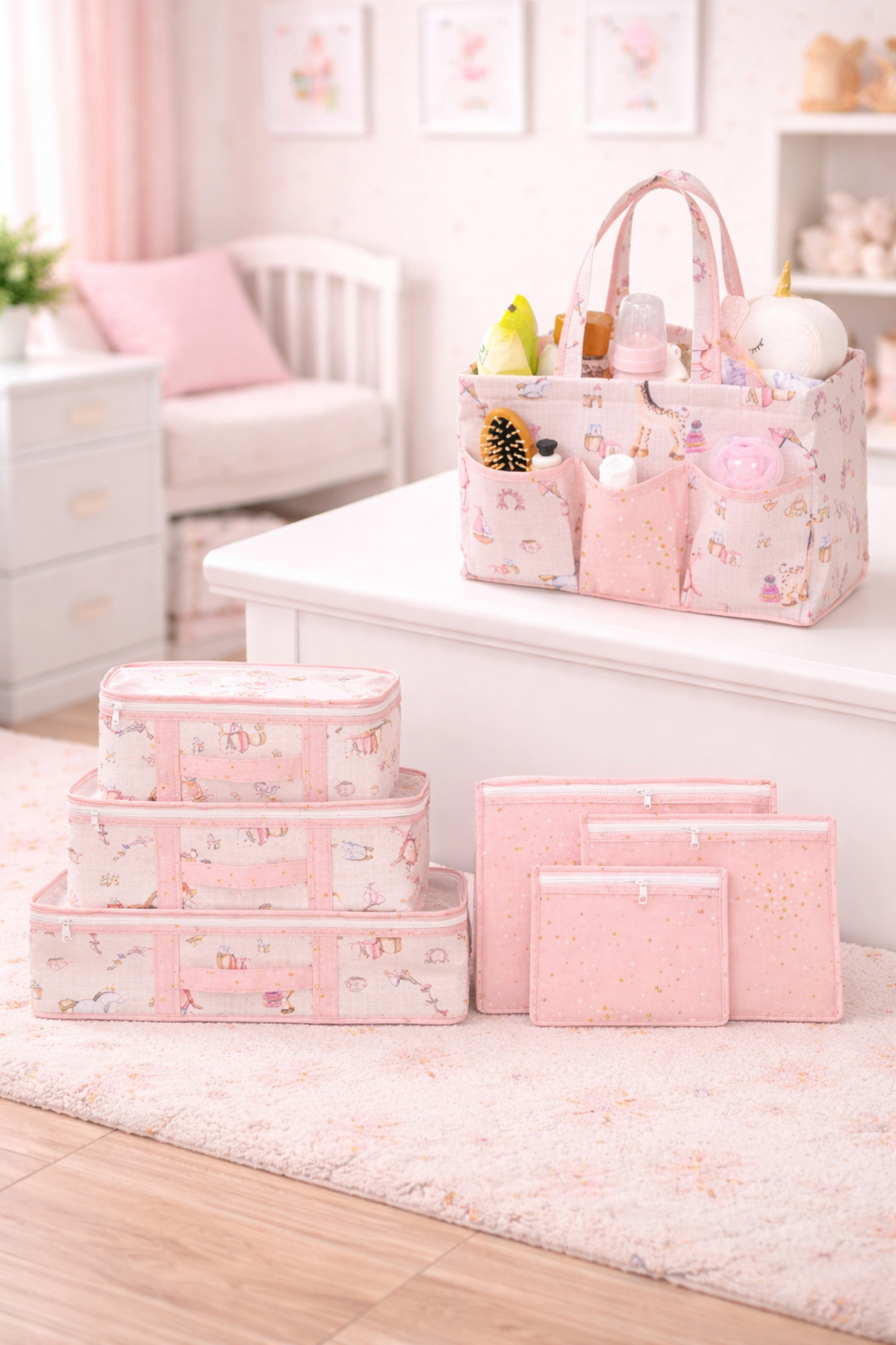 PONÇİK BEBEK 7'li Set Baby Bakım Çantası Seyahat Düzenleme Çantası - Bebek Seyahat Hastahane Çıkış Seti fotoğrafı 3 (önizleme)