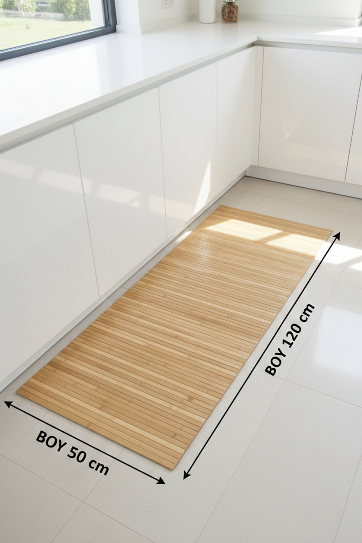 Original Quality Bamboo Non-Slip Base, Bathroom, Door Front and Multipurpose Bamboo Mat 50x120 Cm