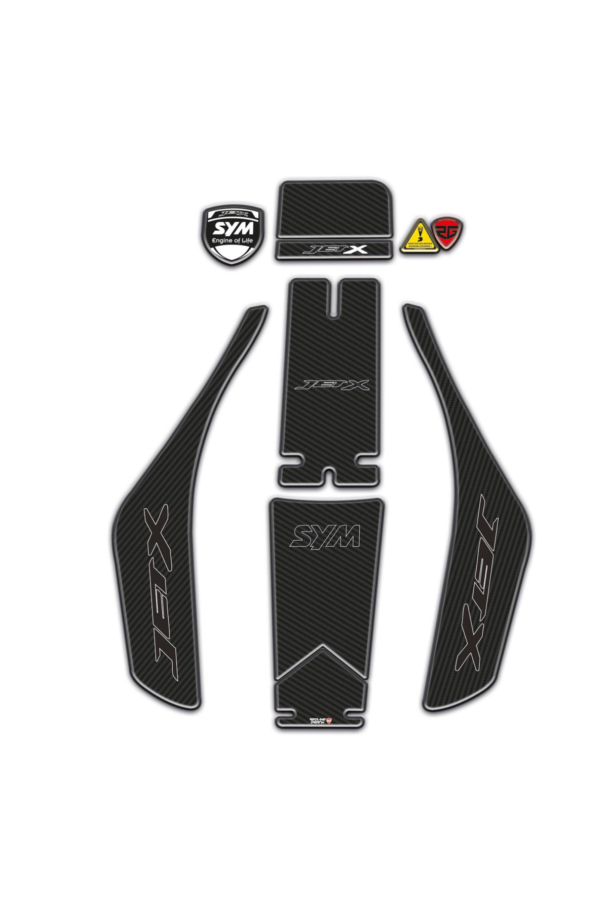 Redline Grafik SYM Jet X 125 Uyumlu Tank Pad Seti Karbon Tasarım