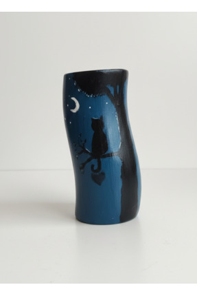 EL YAPIMI modern vazo/el boyamalı kedi desenli vazo