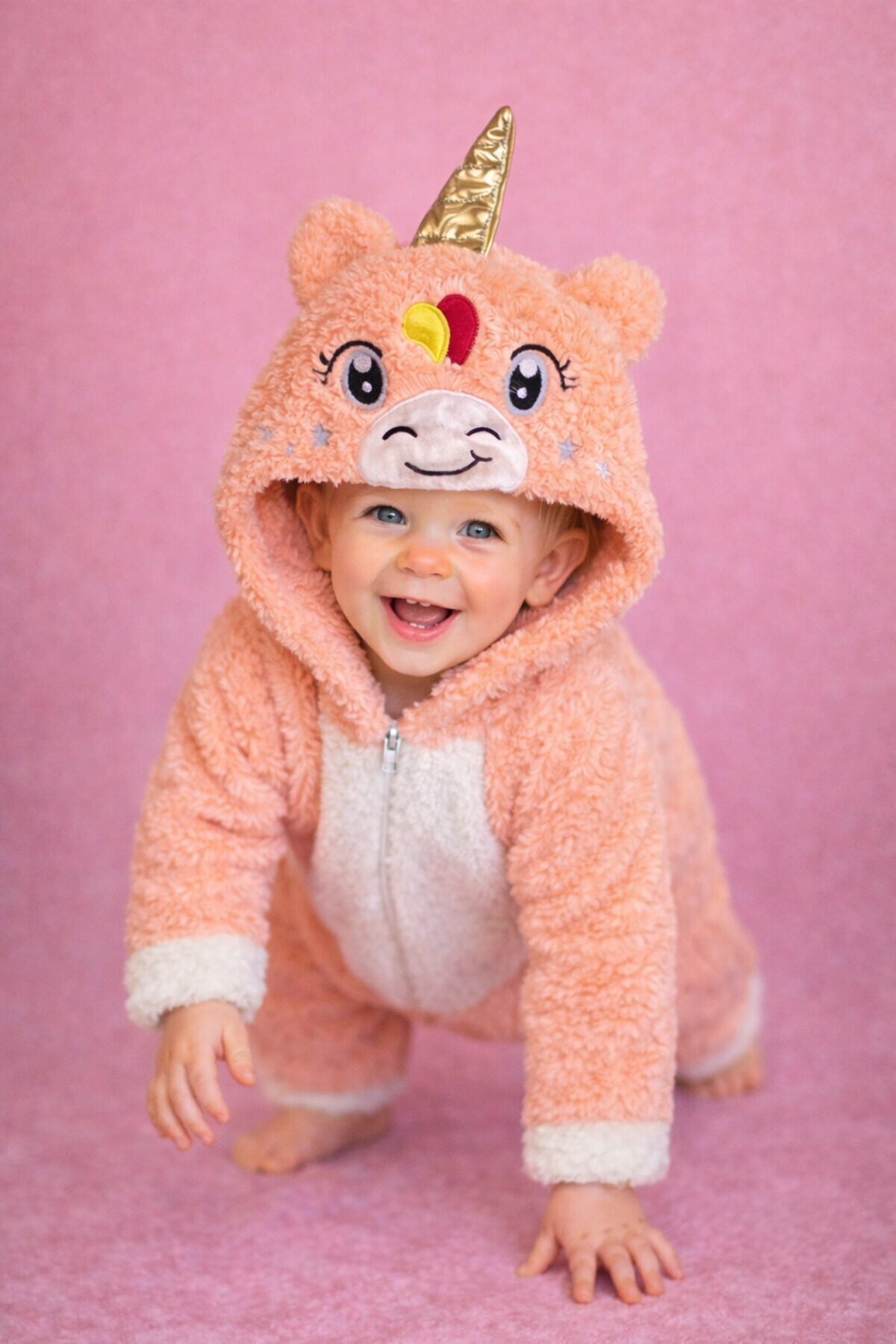 Chicsy Baby Kışlık tatlı Unicorn Figürlü Kapüşonlu Peluş Bebek Tulum fotoğrafı 6 (önizleme)