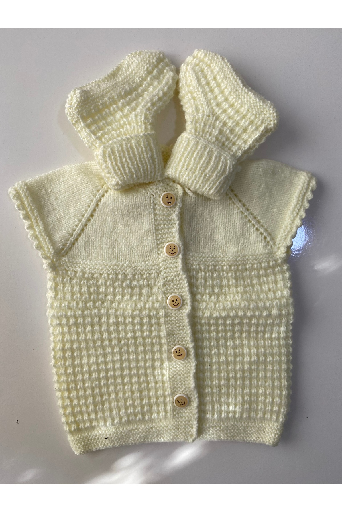 GoyceFashion %100 El Örmesi Anti Alerjik Yelek ve Patikten Oluşan 2'li Kız Bebek Seti fotoğrafı 3 (önizleme)
