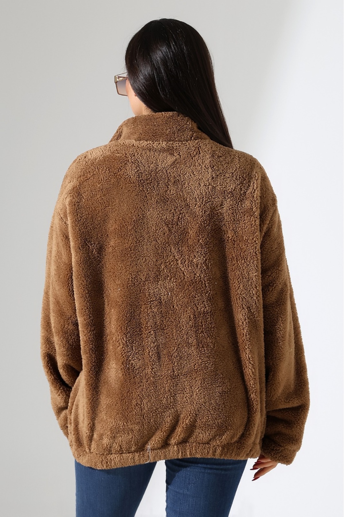 DİVİSTA Kadın Yaka Fermuarlı Uzun Kollu Peluş Sweatshirt görsel 8