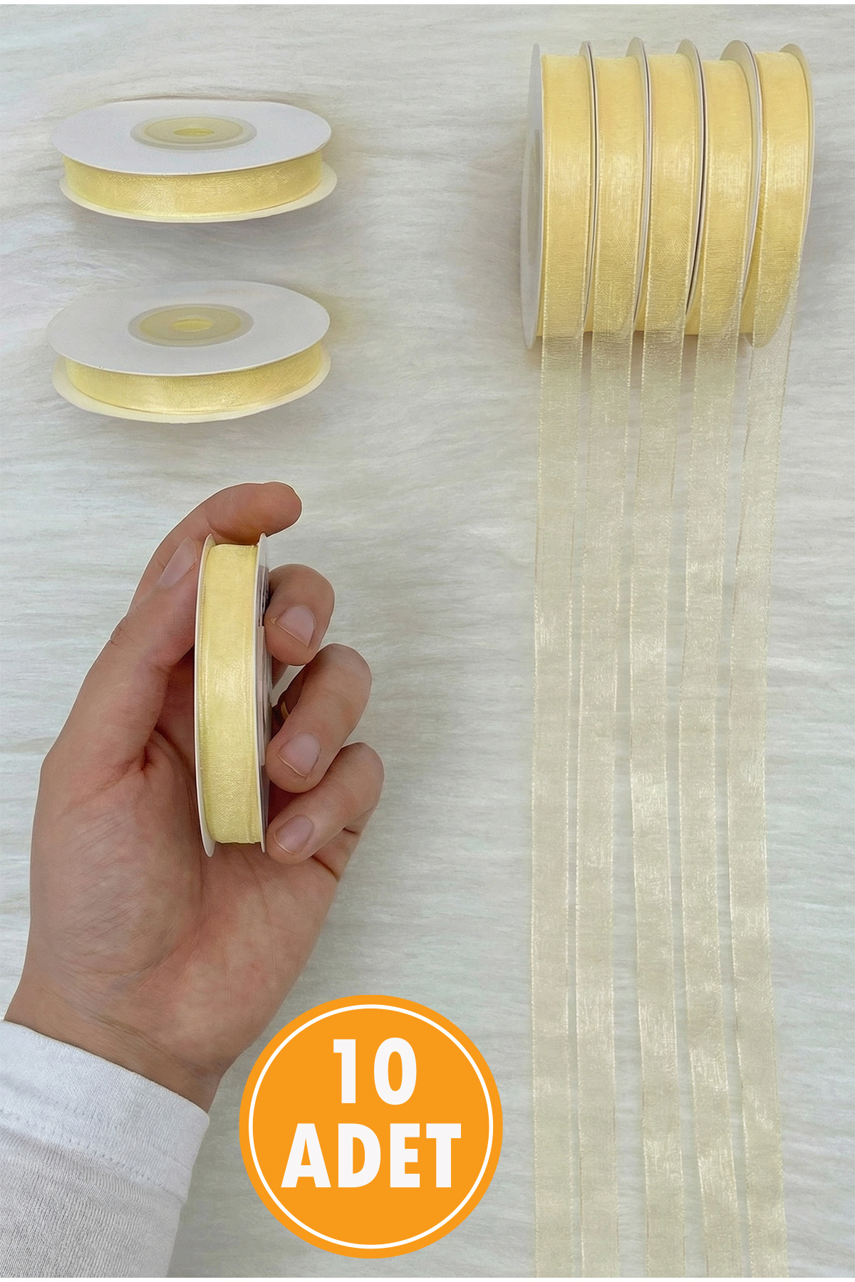 10 Pieces Organza Tulle Ribbon Pastel Cream 1cm 22mt, Bundle Engagement Dowry Gift Packaging Decoration Wedding