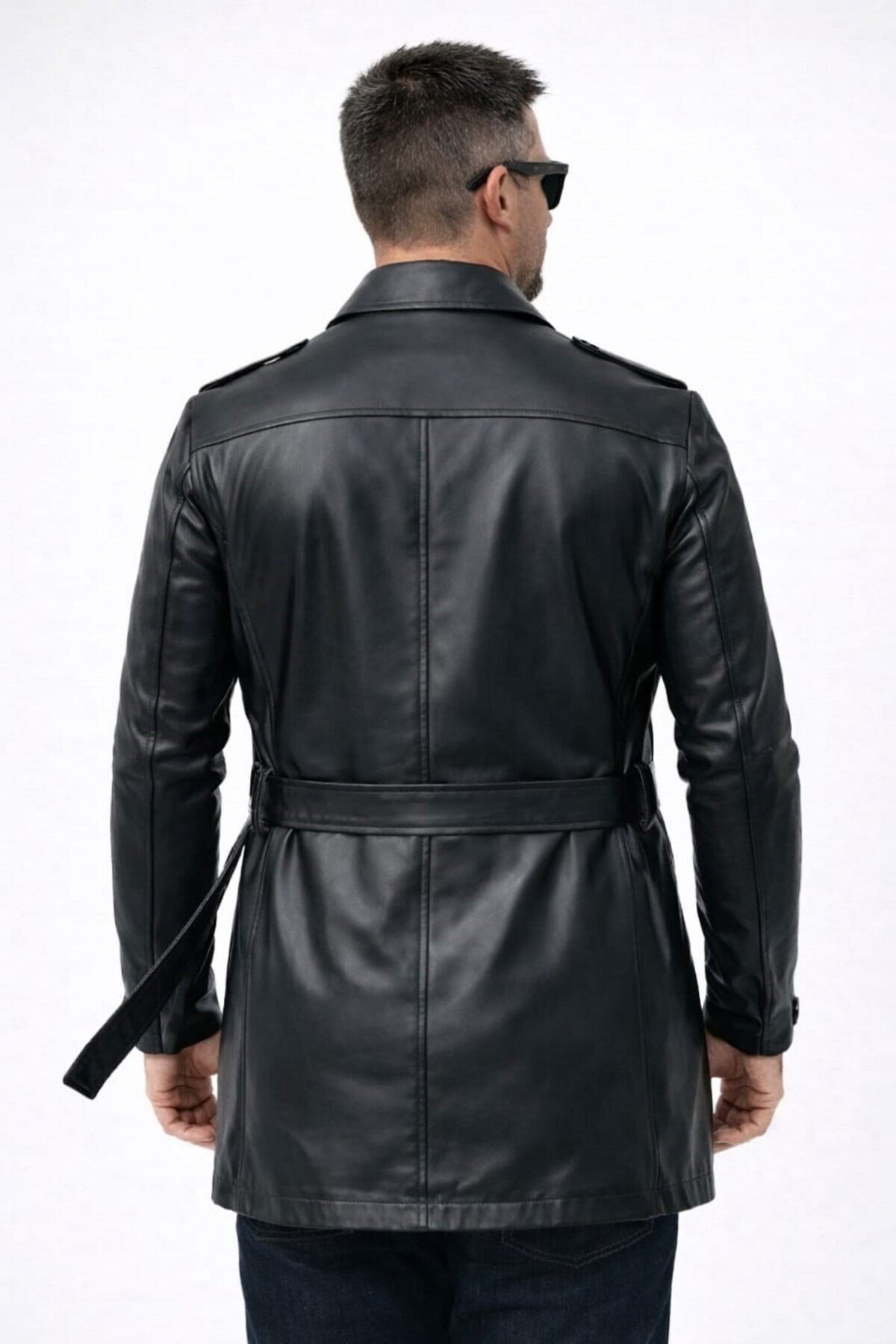 DeriWork  Erkek Hakiki Deri Trençkot Kısa - Görsel 2