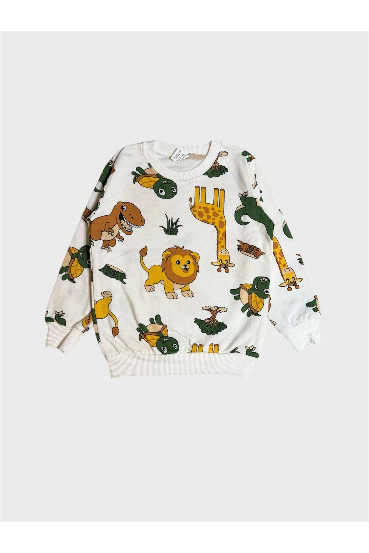 ALİŞ KİDS Erkek Çocuk Pamuklu Şardonlu Beyaz Aslan Safari Desenli Uzun Kollu Pijama Takımı fotoğrafı 4 (önizleme)