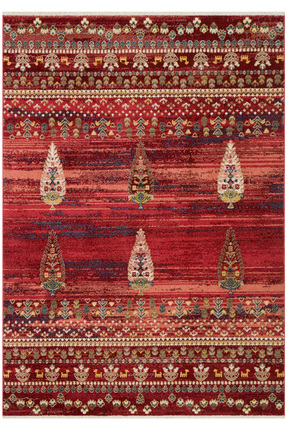 Cool Halı Anka Kırmızı Etnik Desenli Rustik Çok Renkli Vintage Yumuşak Dokuma...