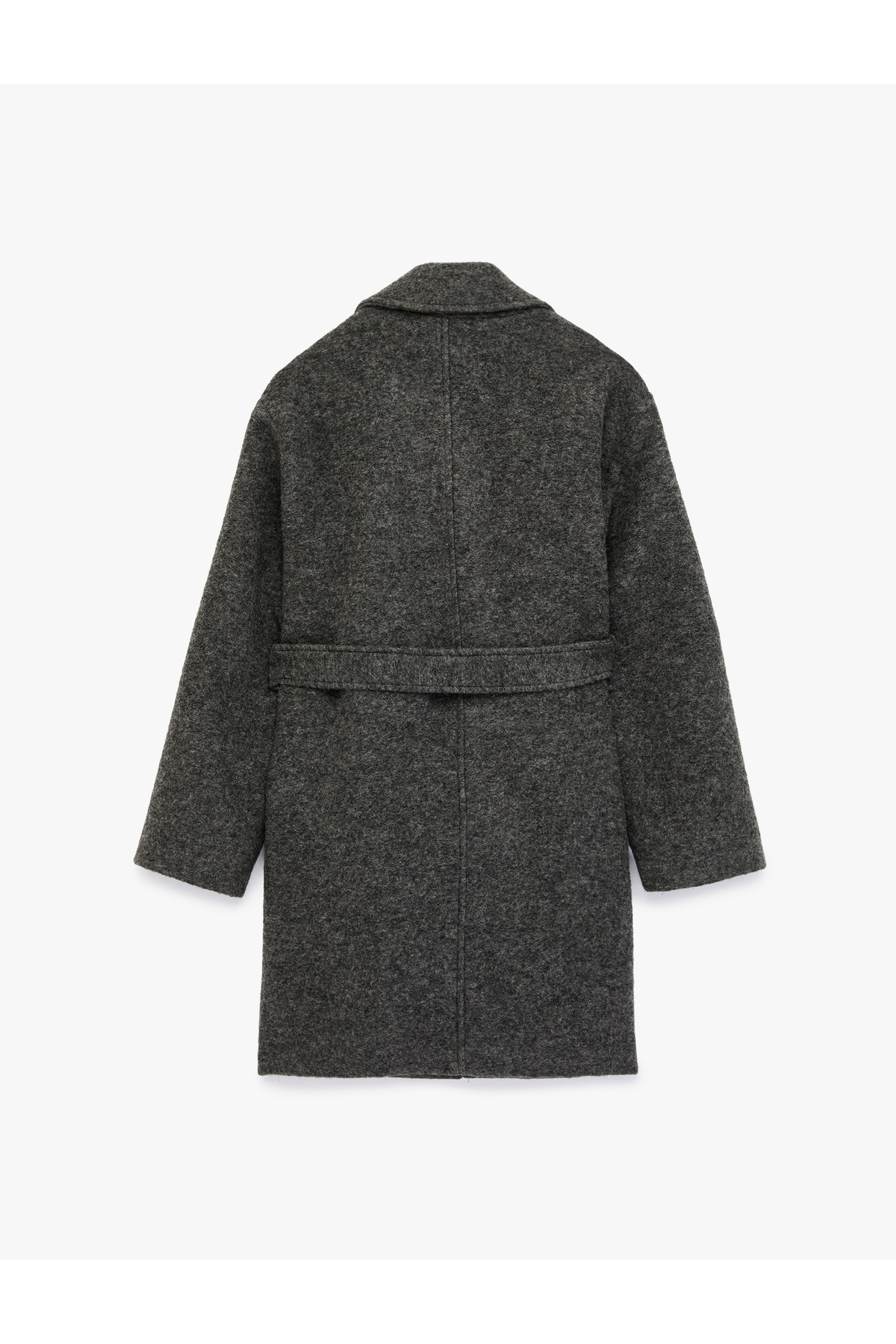 Koton  Alpaka Yün Karışımlı Uzun Kollu Cepli Kemerli Buklet Kaban - Görsel 2